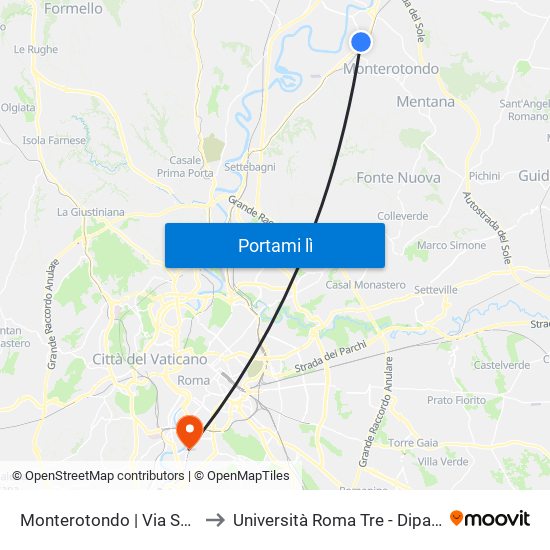 Monterotondo | Via Salaria (Zona Industriale) to Università Roma Tre - Dipartimento Di Giurisprudenza map
