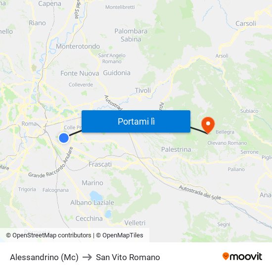 Alessandrino (Mc) to San Vito Romano map