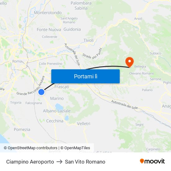 Ciampino Aeroporto to San Vito Romano map