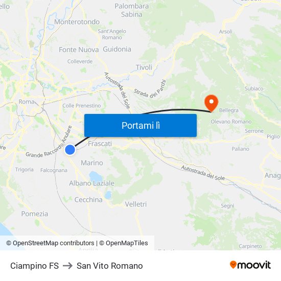 Ciampino FS to San Vito Romano map
