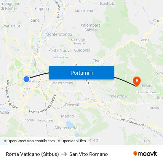 Roma Vaticano (Sitbus) to San Vito Romano map
