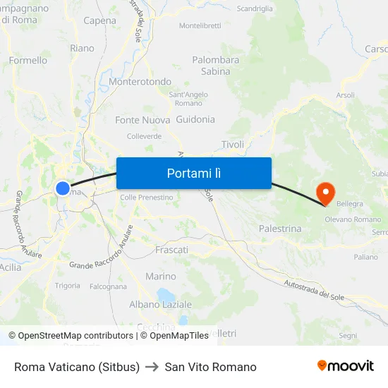 Roma Vaticano to San Vito Romano map