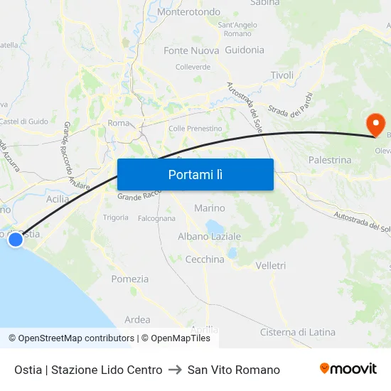 Ostia | Stazione Lido Centro to San Vito Romano map
