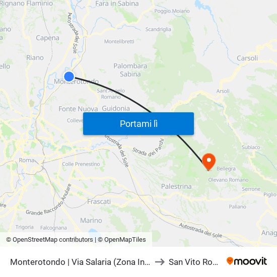 Monterotondo | Via Salaria (Zona Industriale) to San Vito Romano map