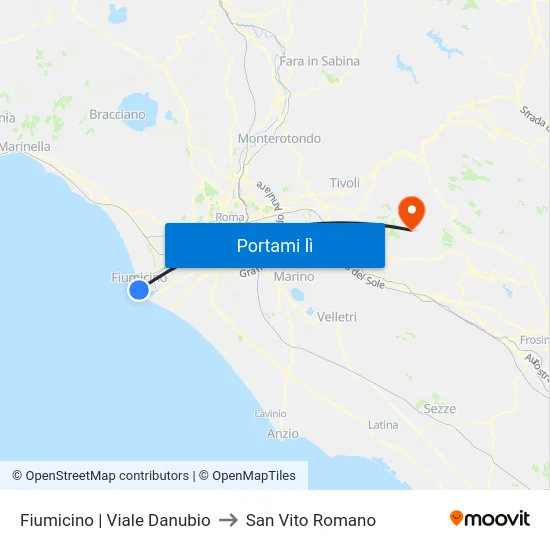 Fiumicino | Viale Danubio to San Vito Romano map