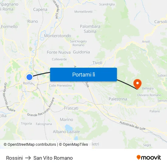 Rossini to San Vito Romano map