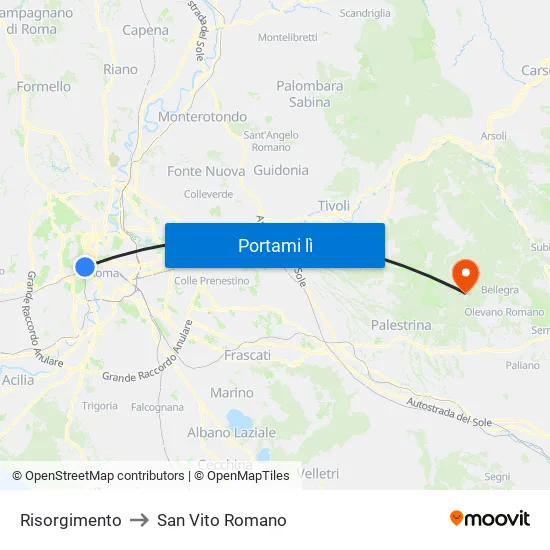 Risorgimento to San Vito Romano map