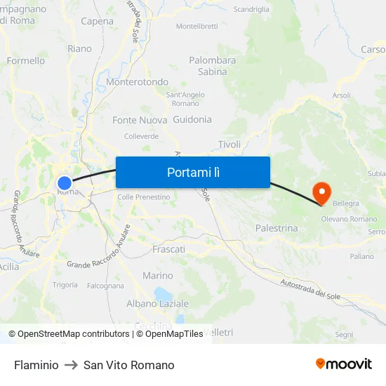 Flaminio to San Vito Romano map
