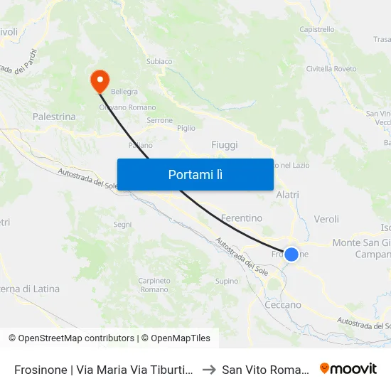 Frosinone | Via Maria Via Tiburtina to San Vito Romano map