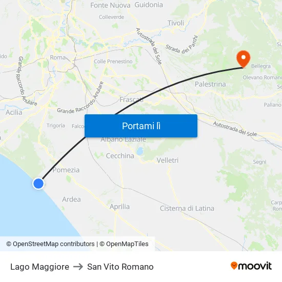 Lago Maggiore to San Vito Romano map