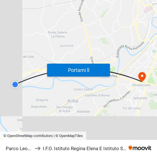 Parco Leonardo to I.F.O. Istituto Regina Elena E Istituto San Gallicano map