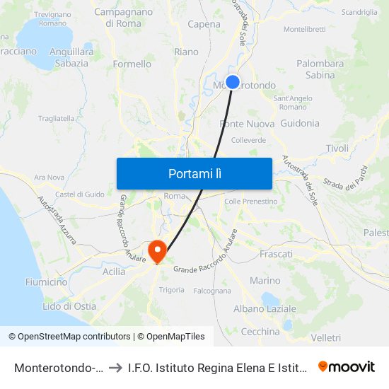 Monterotondo-Mentana to I.F.O. Istituto Regina Elena E Istituto San Gallicano map