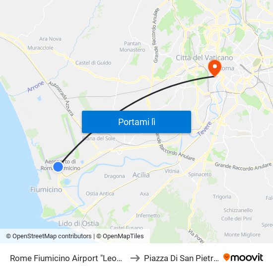 Rome Fiumicino Airport "Leonardo Da Vinci" (Fco) to Piazza Di San Pietro In Montorio map