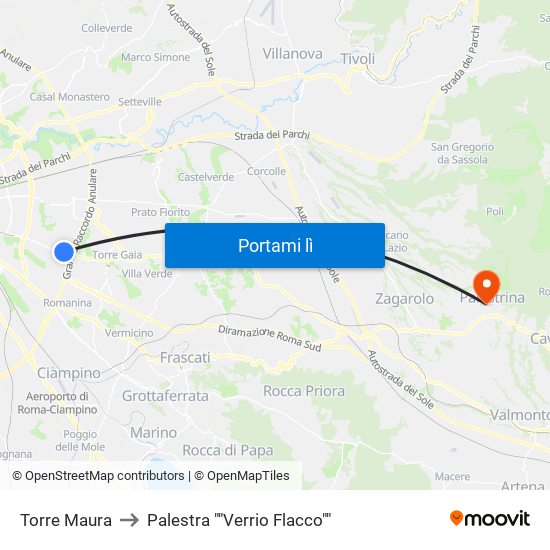 Torre Maura to Palestra ""Verrio Flacco"" map