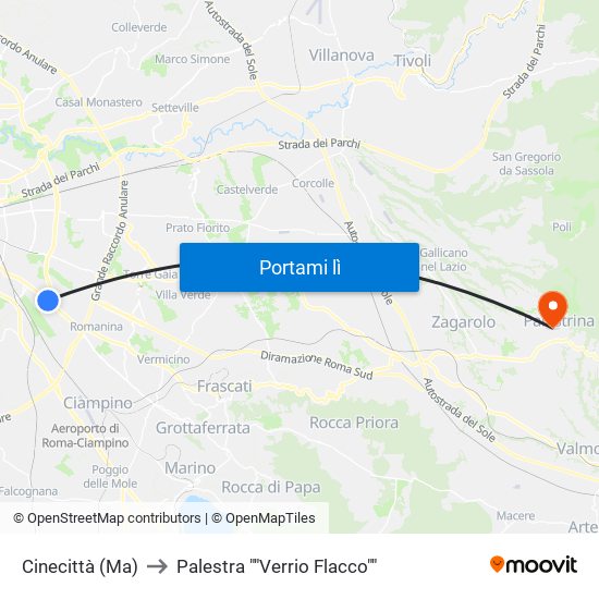 Cinecittà (Ma) to Palestra ""Verrio Flacco"" map