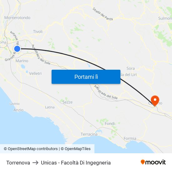 Torrenova to Unicas - Facoltà Di Ingegneria map