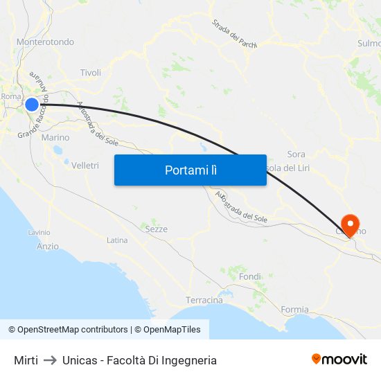 Mirti to Unicas - Facoltà Di Ingegneria map