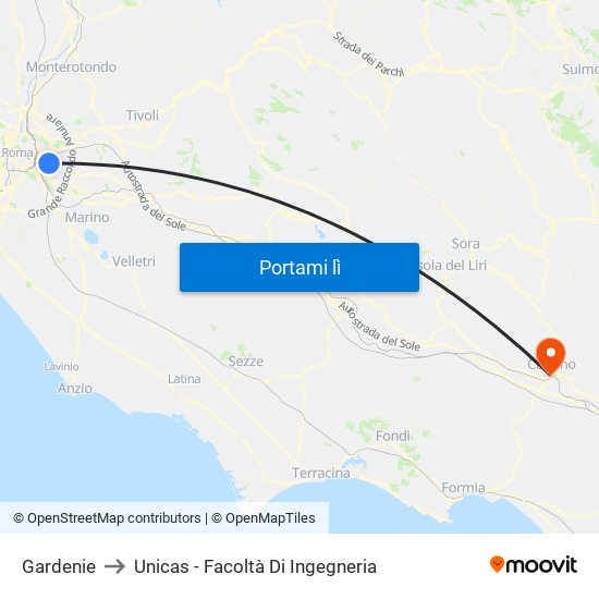 Gardenie to Unicas - Facoltà Di Ingegneria map