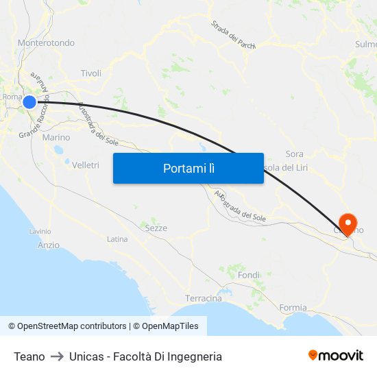 Teano to Unicas - Facoltà Di Ingegneria map