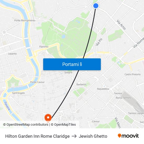 Hilton Garden Inn Rome Claridge to Jewish Ghetto map