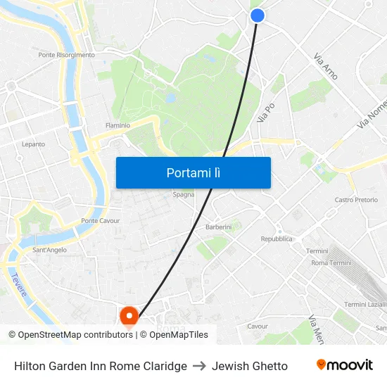 Hilton Garden Inn Rome Claridge to Jewish Ghetto map
