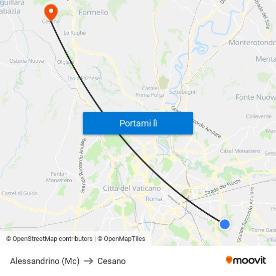 Alessandrino (Mc) to Cesano map