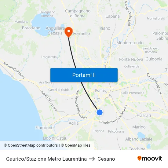 Gaurico/Stazione Metro Laurentina to Cesano map