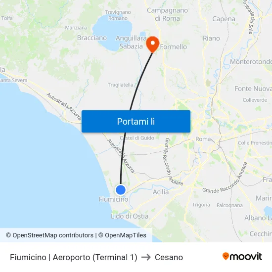 Fiumicino | Aeroporto (Terminal 1) to Cesano map