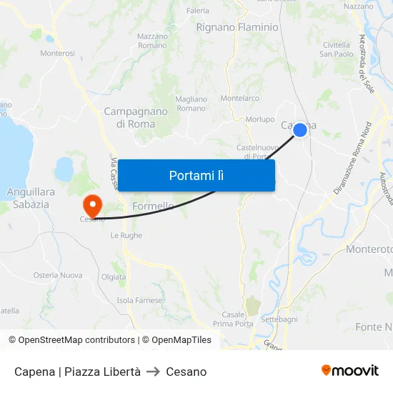 Capena | Piazza Libertà to Cesano map
