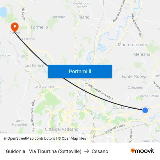 Guidonia | Via Tiburtina (Setteville) to Cesano map