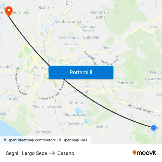 Segni | Largo Sepe to Cesano map