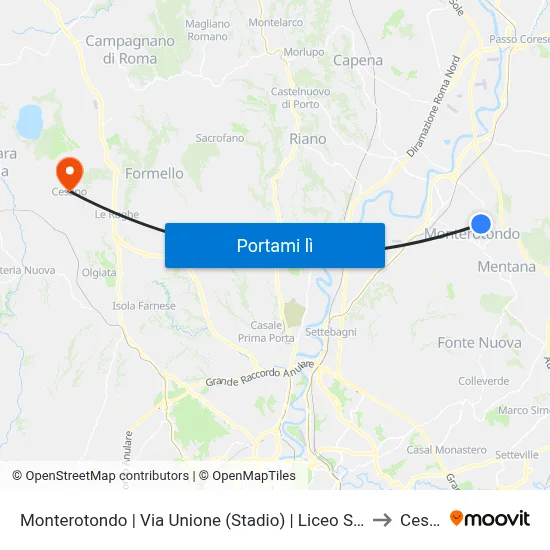 Monterotondo | Via Unione (Stadio) | Liceo Scientifico G.Peano to Cesano map
