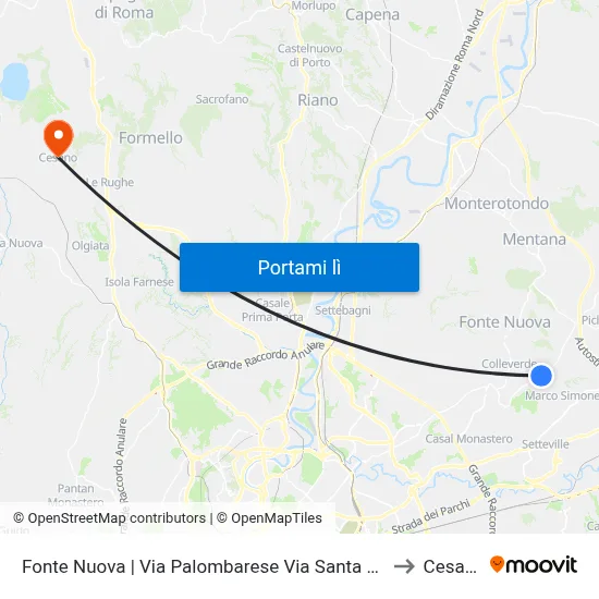 Fonte Nuova | Via Palombarese Via Santa Lucia to Cesano map