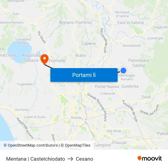 Mentana | Castelchiodato to Cesano map
