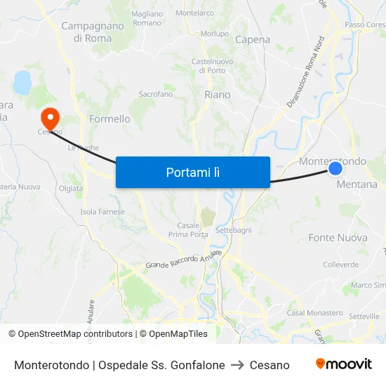 Monterotondo | Ospedale Ss. Gonfalone to Cesano map