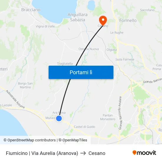 Fiumicino | Via Aurelia (Aranova) to Cesano map