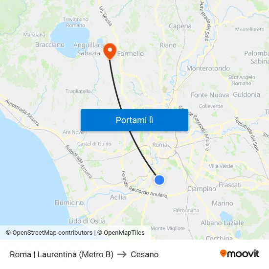 Roma | Laurentina (Metro B) to Cesano map