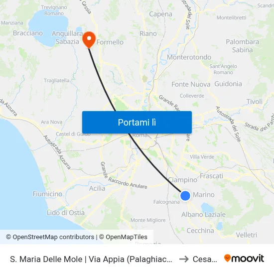S. Maria Delle Mole | Via Appia (Palaghiaccio) to Cesano map