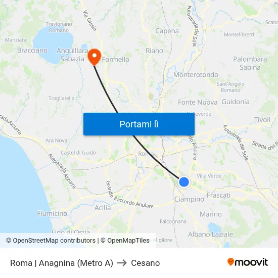 Roma | Anagnina (Metro A) to Cesano map