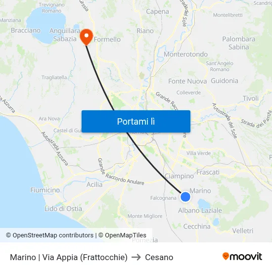 Marino | Via Appia (Frattocchie) to Cesano map