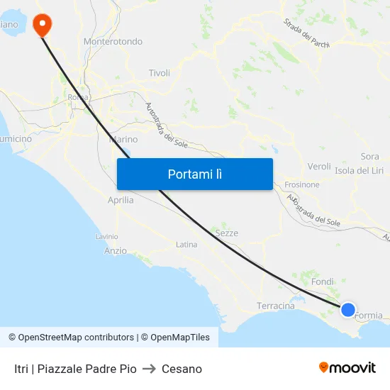 Itri | Piazzale Padre Pio to Cesano map