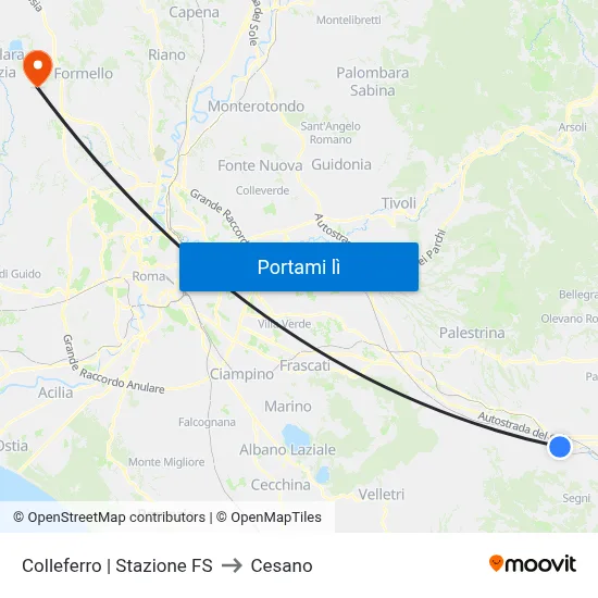 Colleferro | Stazione FS to Cesano map