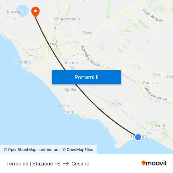 Terracina | Stazione FS to Cesano map