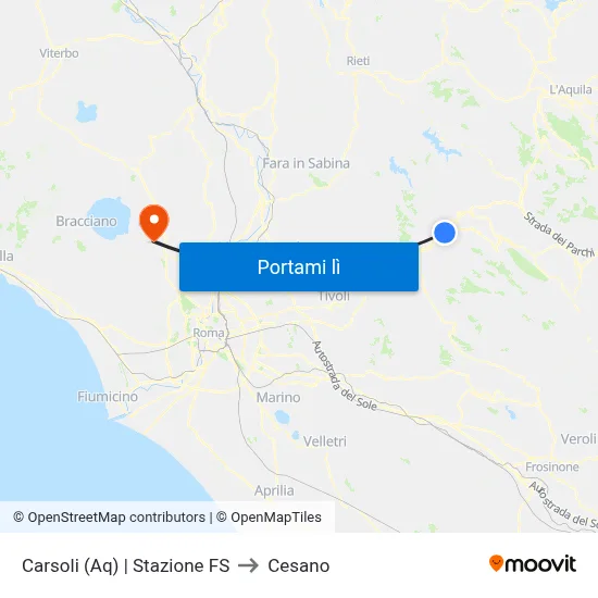 Carsoli (Aq) | Stazione FS to Cesano map