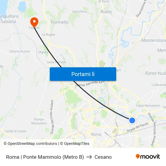 Roma | Ponte Mammolo (Metro B) to Cesano map