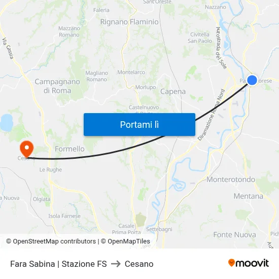Fara Sabina | Stazione FS to Cesano map