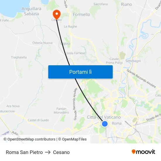 Roma San Pietro to Cesano map