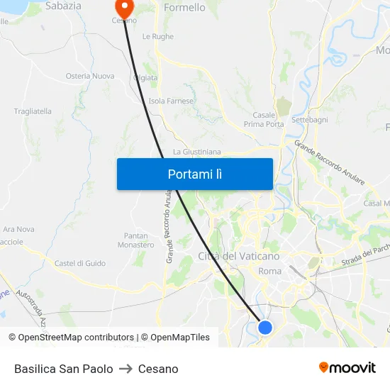 Basilica San Paolo to Cesano map