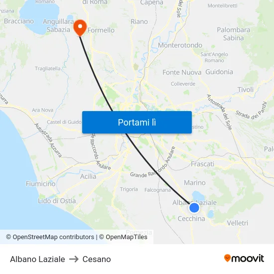 Albano Laziale to Cesano map
