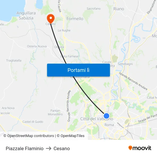 Piazzale Flaminio to Cesano map